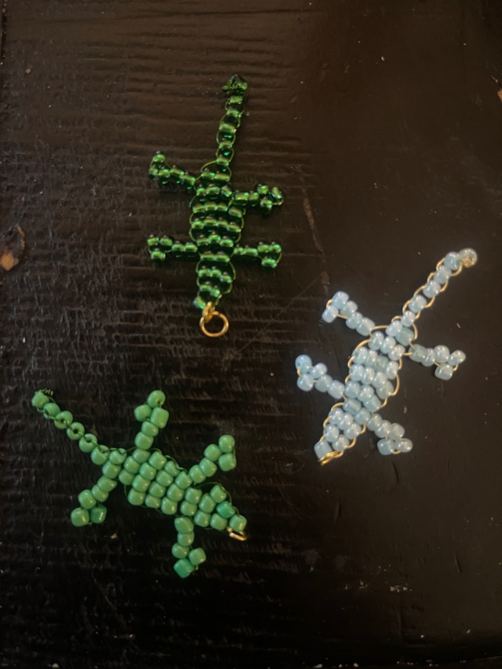 Beaded Lizard Charms - Green & Light Blue